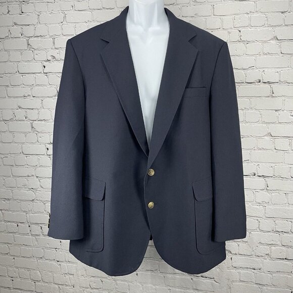 Reed St James Navy Gold 2 Button Vented Easy Care Sports Coat Blazer USA Size 44 - Picture 1 of 11